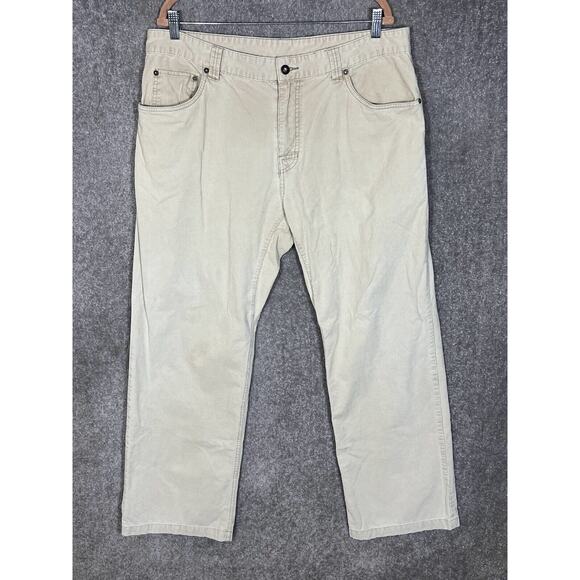 Prana Breathe Corduroy Jeans Mens Size 38x32 Beige Stretch 5 Pocket Straight Leg - Picture 1 of 9